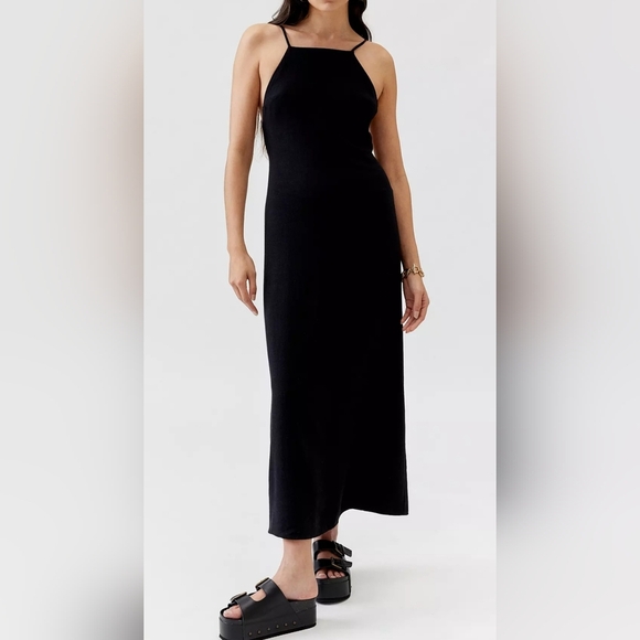 Urban Renewal Remnants Slub Linen Open-Back Up-Cycled Midi Dress, Black, XS - Picture 1 of 12
